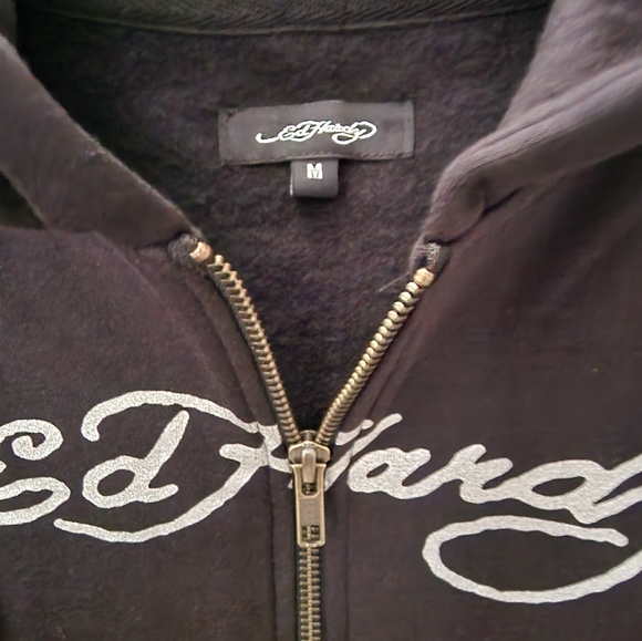 NWT Womens Ed Hardy True Til Death Cropped Black Zip Up Hoodie size Medium - Picture 5 of 5